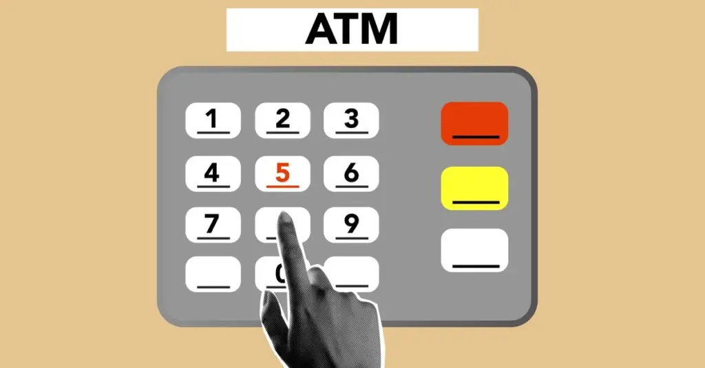 Persona insertando tarjeta de crédito y presionando botones en un cajero