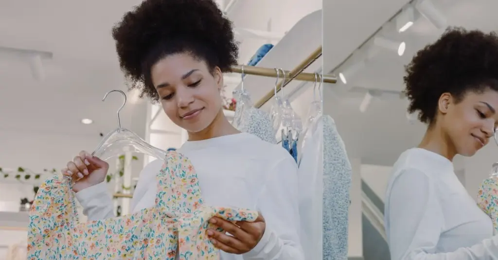 Mujer viendo ropa en una tienda departamental