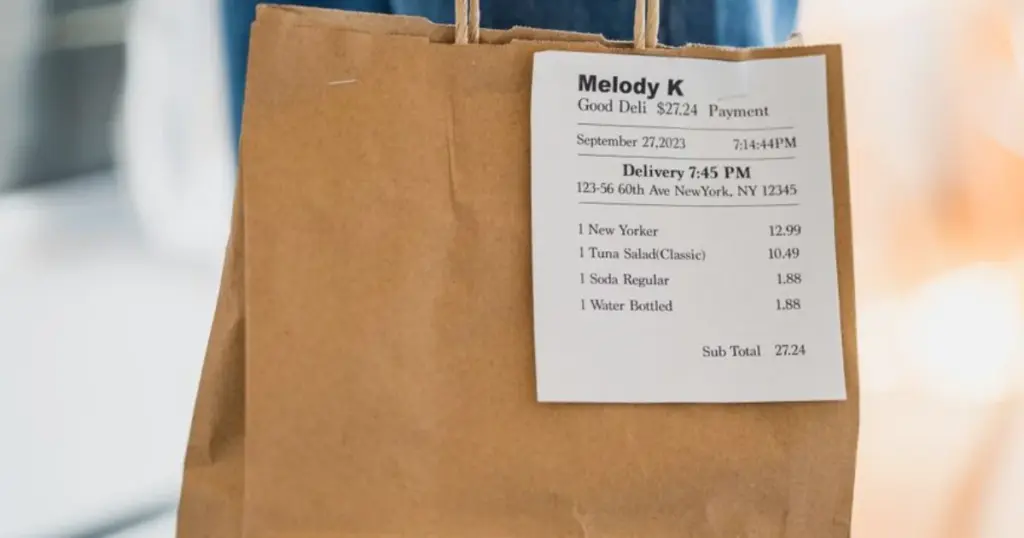 Bolsas de comida del supermercado con boleta de compra