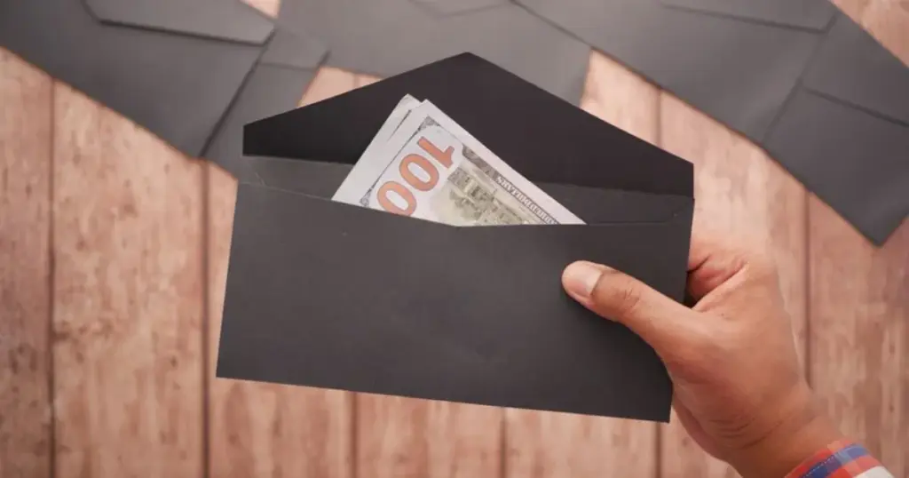 Persona sosteniendo un sobre con billetes, representando el sueldo depositado en cuenta bancaria